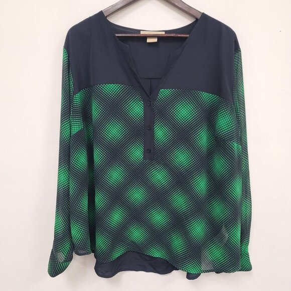 Michael Kors Tops - Michael Kors Women Long Sleeve Y Neck Top Size 3X Green Sheer Grunge Fall Office